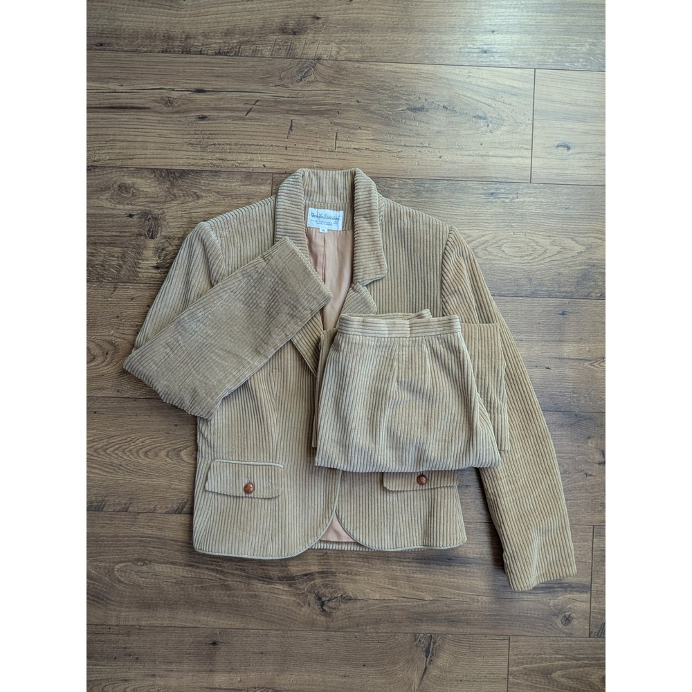 Vintage Diane Von Furstenberg Corduroy Blazer and Skirt Set Tan Size 10 EUC